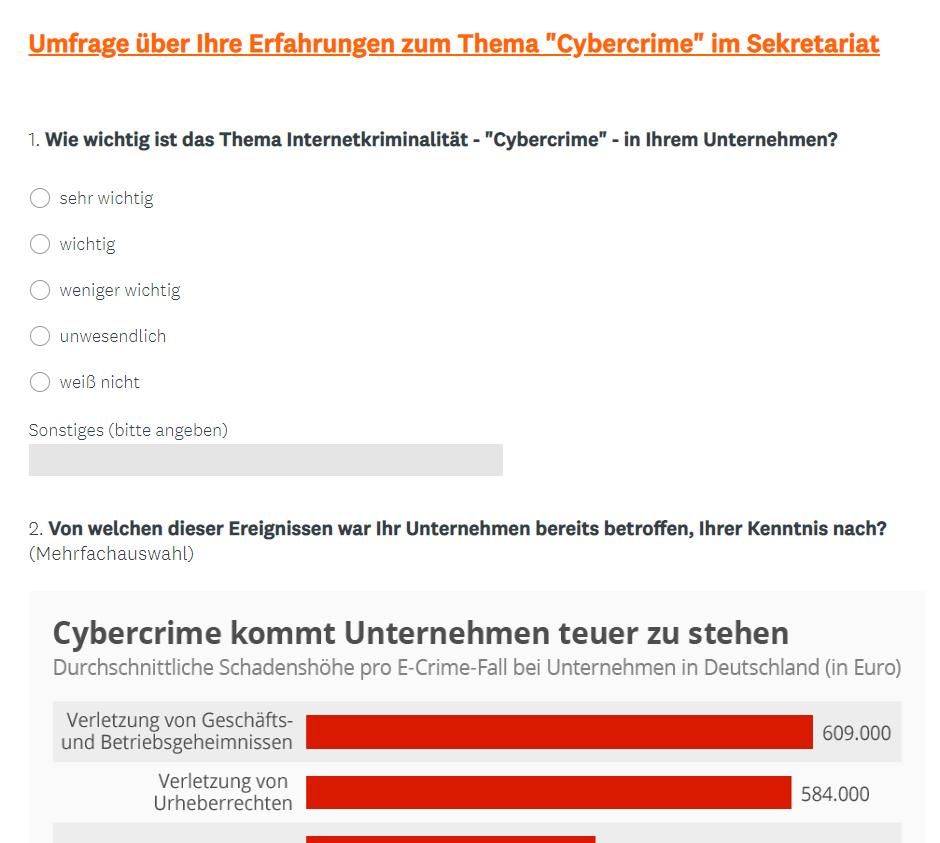 anonyme online Umfrage über Ihre Erfahrungen zum Thema Cybercrime im Sekretariat
