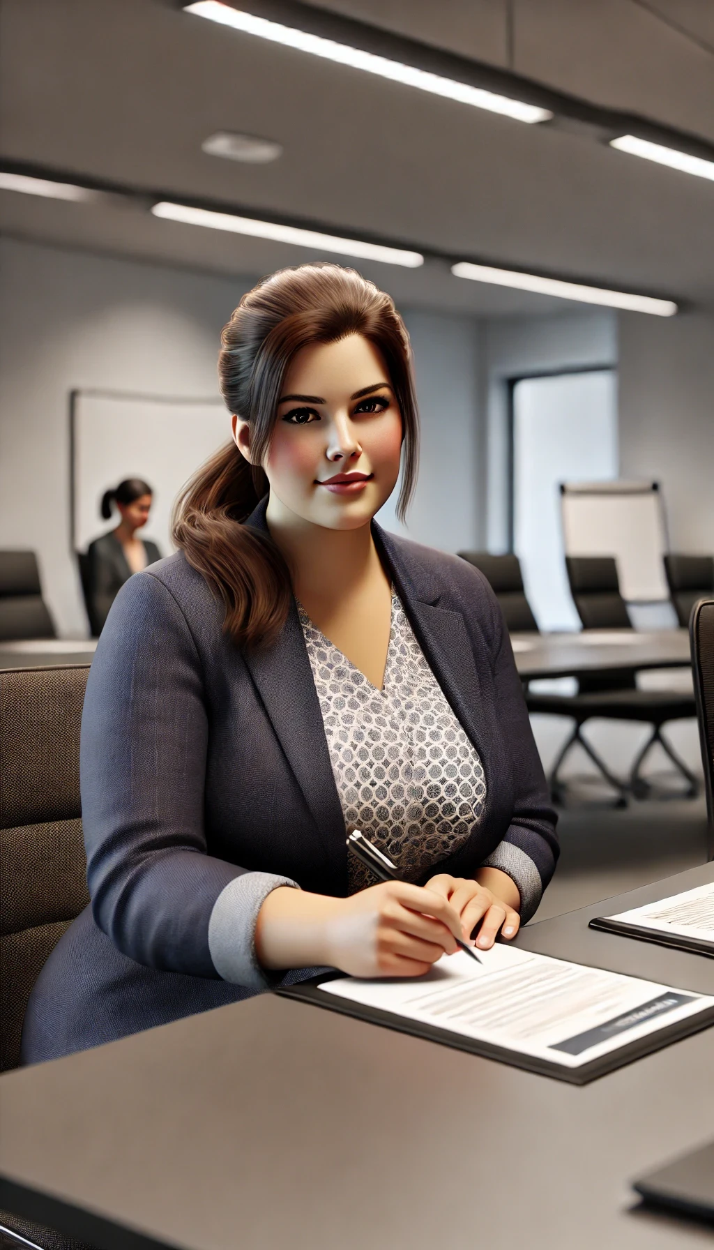 Junge Sekretärin schreibt einen Brief zum besonderen Anlass, Geburtstag, Jubiläum, Hochzeit, Todesfall, Weihnachten