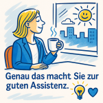 Weiterbildung im Sekretariat: Warum sie heute unverzichtbar ist Sekretärin sitzt entspannt am Schreibtisch, genießt einen erfolgreichen Arbeitstag und zeigt, wie Weiterbildung im Sekretariat Klarheit, Struktur und Kompetenz stärkt.“