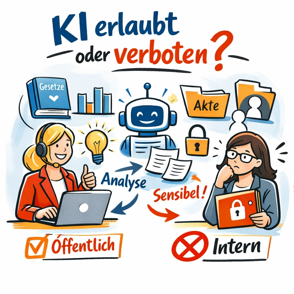 Zwei stilisierte Frauen im Büro stehen vor einem Flipchart. Auf dem Chart steht groß „Agenda schreiben“. Eine Frau hält einen Stift und wirkt unsicher, über ihrem Kopf ein Fragezeichen. Die andere zeigt auf eine klare Struktur mit Stichpunkten. Die Zeichnung nutzt einfache Linien, wenige Farben und typische Sketchnote-Symbole wie Papier, Uhr und Glühbirne. Thema des Bildes: Eine Agenda richtig und strukturiert erstellen.