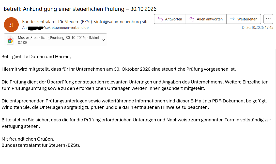 Phishing mail steuerprüfung